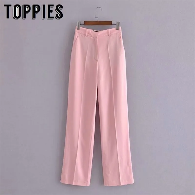 Toppies Women Pink Casual Pants Soft Wide Pant Suits Pantalones Q0801