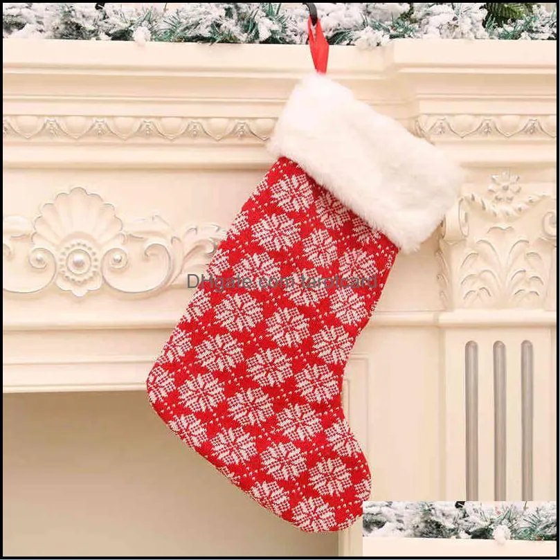 Delicate Cute Red White Stripe Christmas Gift Stocking Claus Socks Kids Candy Gifts Bag Holder Fireplace Xmas Tree Decoration