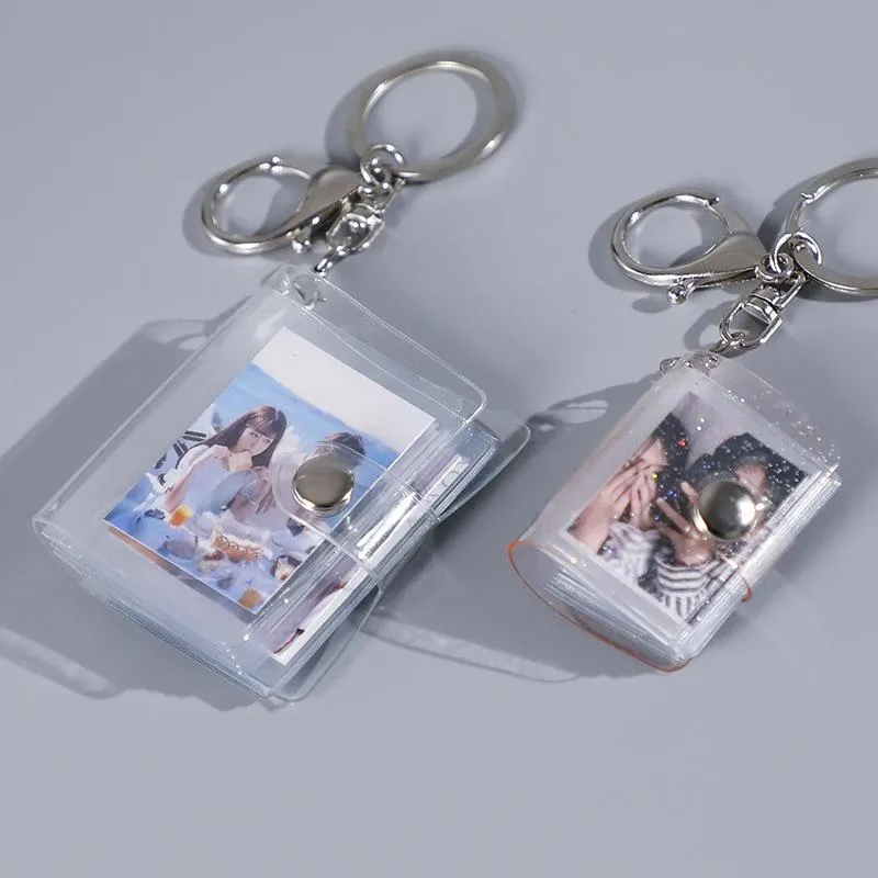 Nyckelringar mini 16st fickor PO Sticker Namn ID -kort 2 tum Keychain Fashion Insert Bild för familjälskare Friend Memory Gift