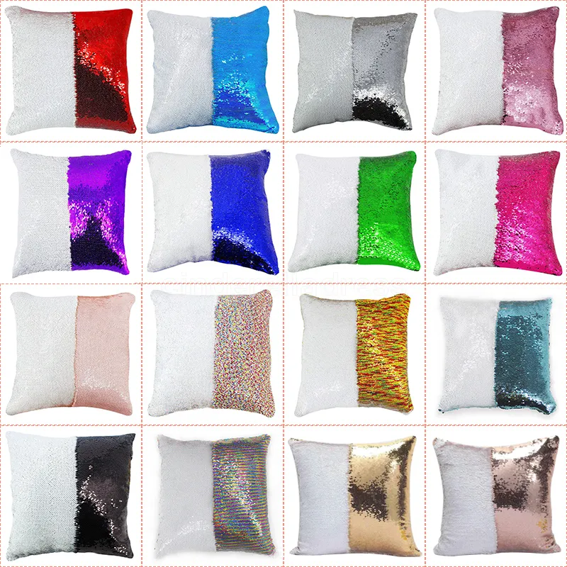 DHL 12 colors Sequins Mermaid Pillow Case Cushion New sublimation magic sequins blank pillow cases hot transfer printing DIY personalized gift C0114