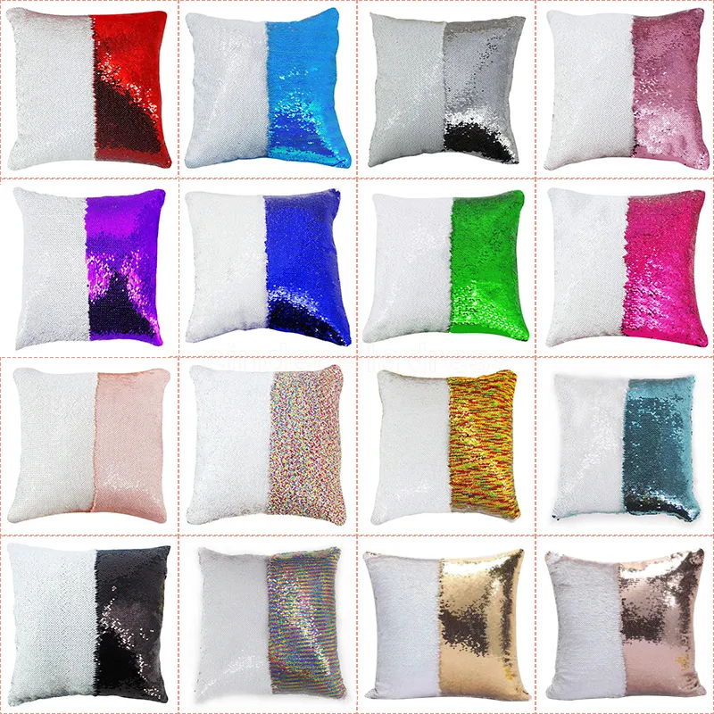 DHL 12 colors Sequins Mermaid Pillow Case Cushion New sublimation magic sequins blank pillow cases hot transfer printing DIY personalized gift C0114