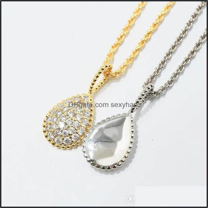 Fashion copper gold-plated jewelry Porsche * style water drop shape full diamond bead necklace three colors