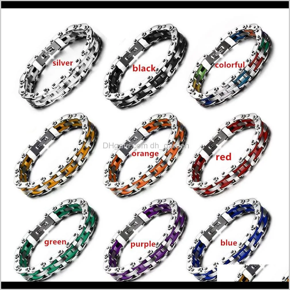 punk men stainless steel link chain bracelet & bangles man hip-hop cuff wristband biker motorcycle silicone bracelets