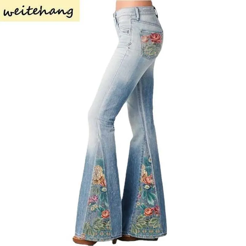 Floral bell bottom jeans deals