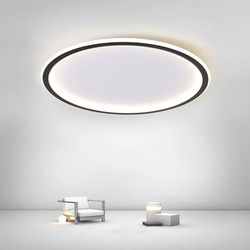 Nordique Plus LED Plafonnier Pour Chambre À Coucher Avec Dimmable Ultra-mince 2 pouces Simple Décor Salon Étude Noir Lampe Ronde