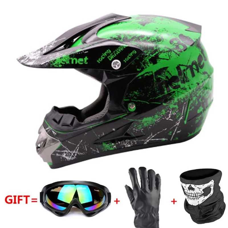 Motorcykelhjälmar Grön hjälm Casco Moto Off Road ATV Dirt Bike Downhill DH Capacete Glasögon Motocross