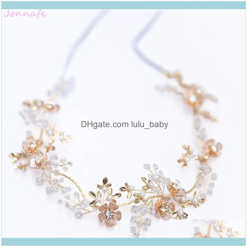 Jonnafe 2019 Delicate Gold Floral Leaf Headpiece Bridal Crown Vine Crystal Wedding Headband Tiara Women Hair Jewelry