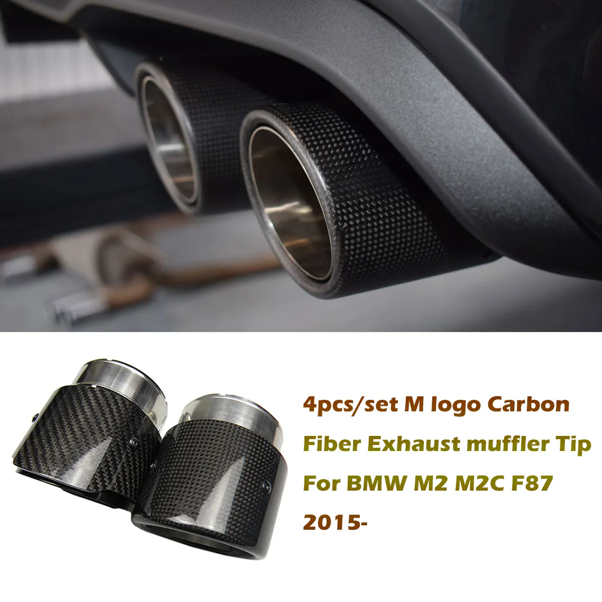 4PC / set Rostfritt stål Kolfiber avgasdämpare Tips för BMW M2 M2C F87