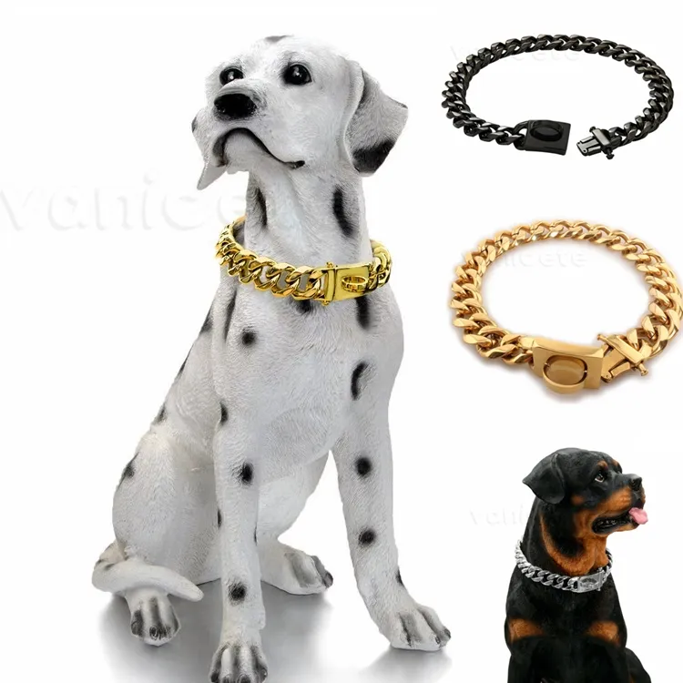 15mm de ouro cores Cão Colares Colares de aço inoxidável de aço inoxidável de seis lados de moagem Chainmetal CollarFor Pet Slip Collar Colar para Pitbull Bulldog ZC492