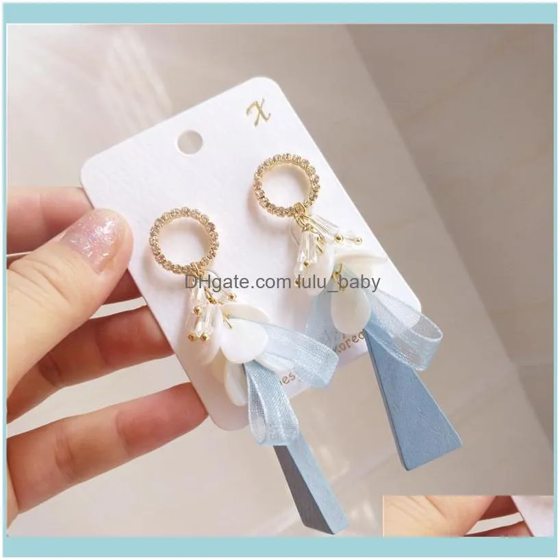 Dangle & Chandelier Multiple Blue Color Geometric Flower Earrings For Women Gold Metal Face Crystal Rhinestone Gift