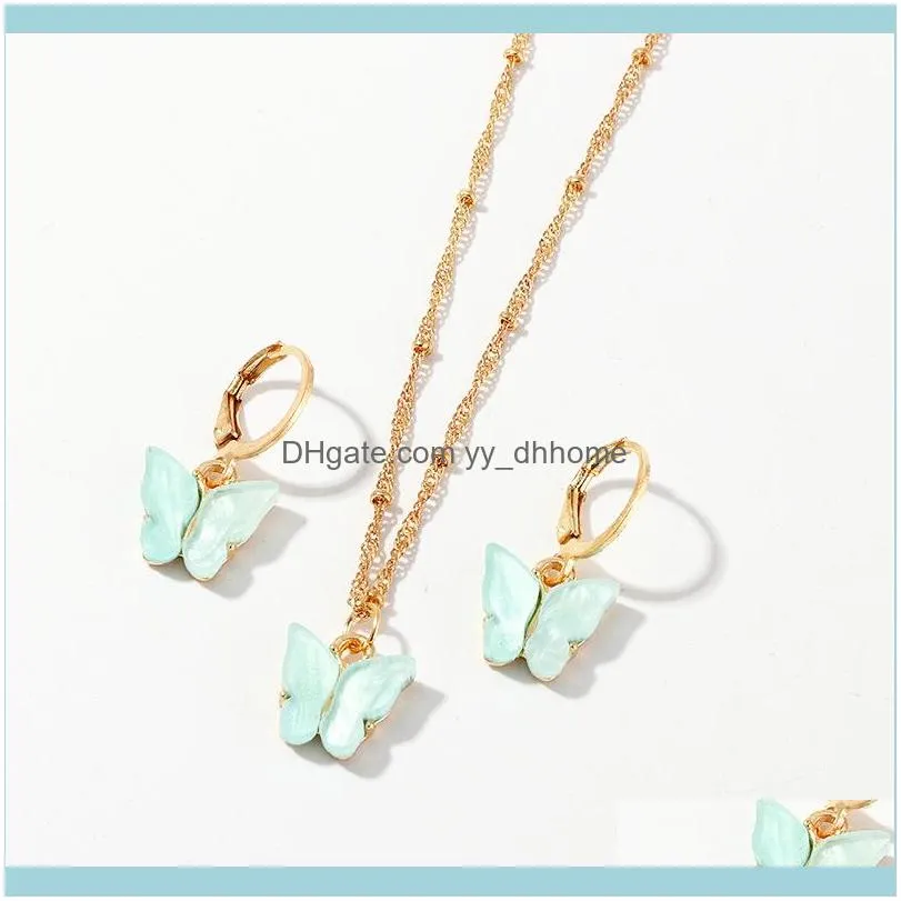 Earrings & Necklace 2021 Butterfly Women`s Set Sweet Colorful Acrylic Jewelry From Kroea Simple  Summber Stylish