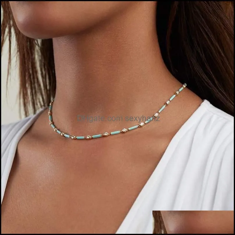 Earrings & Necklace Geometric Bar CZ Chain Bracelet Set Pastel Colorful Fashion Summer Jewelry