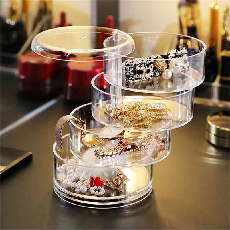 Creative 2/3/4/5 Layers Rotatable Jewelry Box Fashion Organizer Earrings Ring Storage Cosmetics Beauty Container 210922