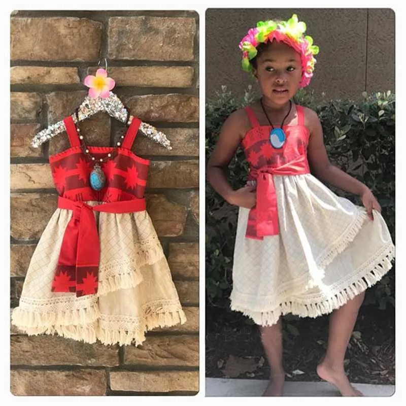 Cosplay Moana Vêtements pour enfants Costumes Vaiana Colliers Aventure Dress Up Moana Robes Filles Cadeaux Costumes d'Halloween Q0716