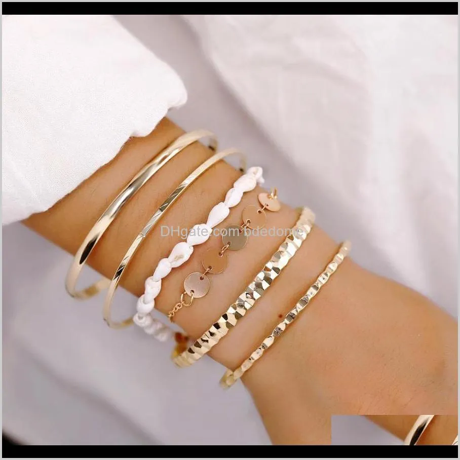 fashion jewelry bracelet sets 6pcs/set coin charm shell bracelet metal chain and stainless bangle gold color plated