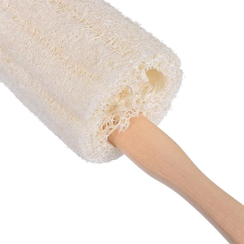 Natural Loofah Bath Brush with Long Wood Handle Exfoliating Dry Skin Shower Body Scrubber Spa Massager DH8123