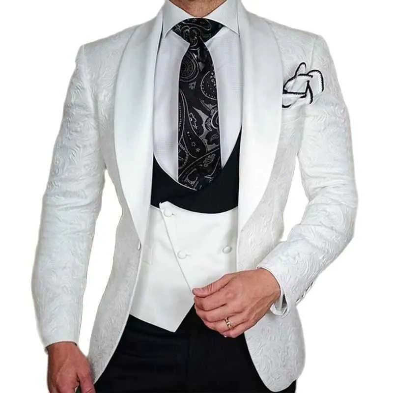 Slim Fit Hochzeit Trauzeuge Smoking 3 Stück Blumenmuster Männer Anzüge mit Hosen Männliche Mode Jacke Weste Männliches Kostüm 2021 X0909