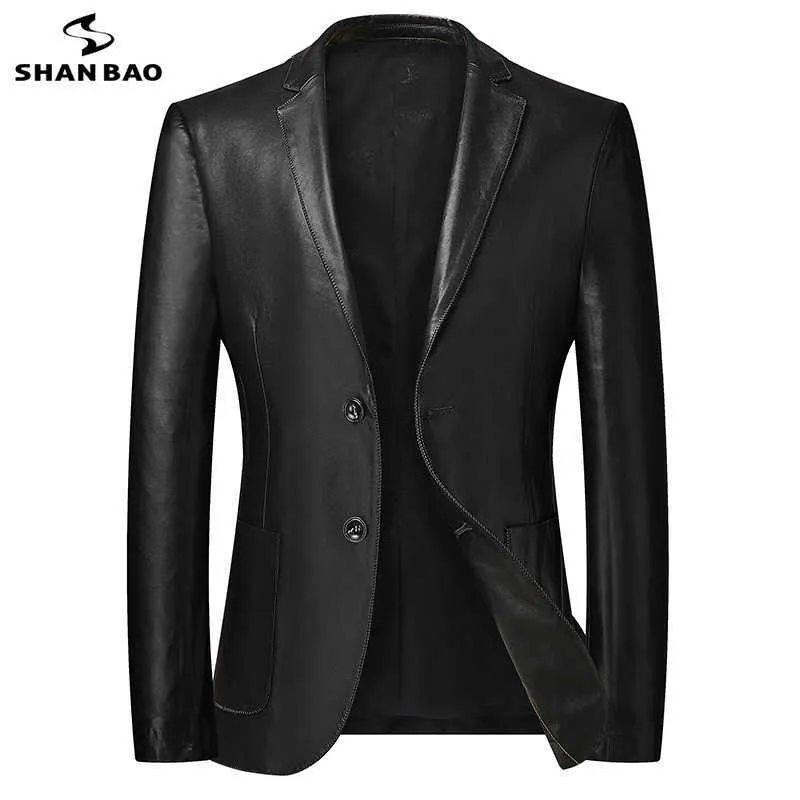 SHAN BAO herbst marke männer leder anzug jacke klassischen stil business casual männer plus größe bankett anzug schwarz 211018