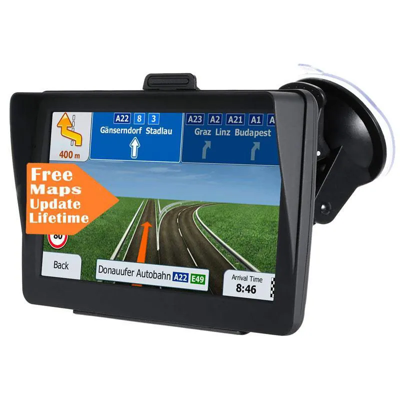 サンシェードシールド付きオートカー7インチGPSナビゲーター8GB 256MBトラックSAT NAV FM BLUETOOTH AVIN NAVIGITION LIFETIMEマップアップデート