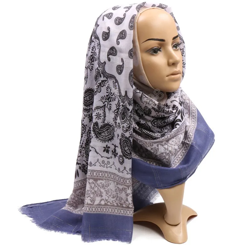 Foulard hijab en coton et noix de cajou, châle à glands floraux musulmans, bandeau enveloppant, foulards légers, long pashmina, cadeau de fête magnifique