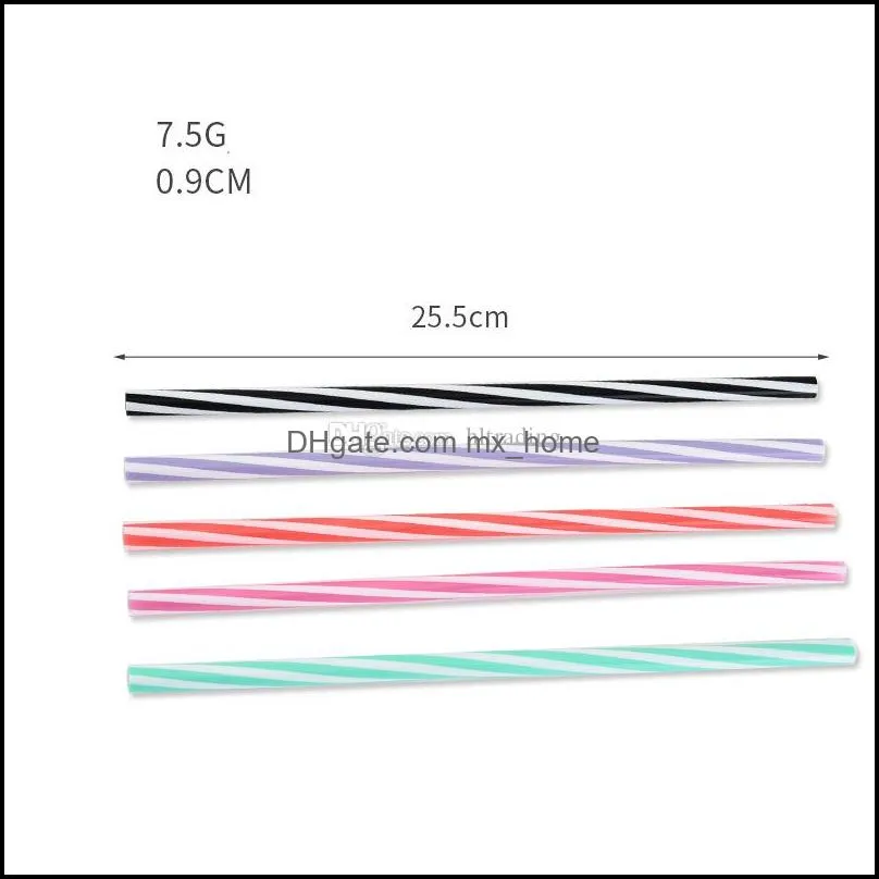 255MM 9Colors Silicone Spiral Stripe Straw Fashion Colorful Straight Pipes Tea Milk Drinks Straws Reuseable Drinking Tool Baby Feeding