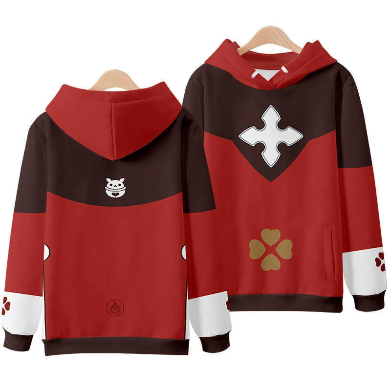 Nytt ankomst Game Genshin Impact Cosplay Amber Klee Hoodies Långärmad topprock mode män kvinnor huva tröja y0903