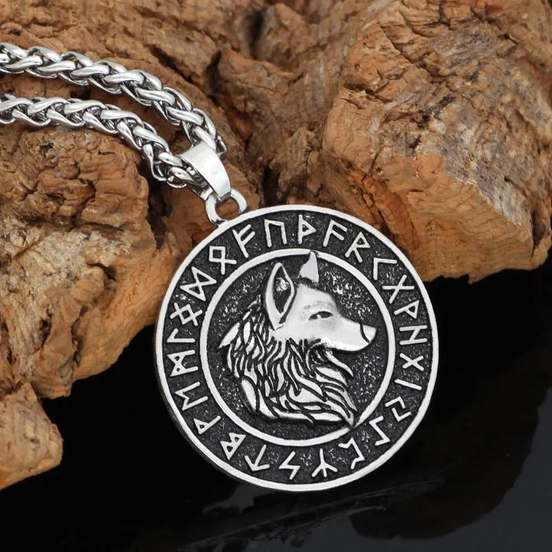 Pendant Necklaces Nordic Viking Odin Wolf Geri And Freki Rune Necklace Fashion Retro Men Norse Amulet Jewelry Accessories