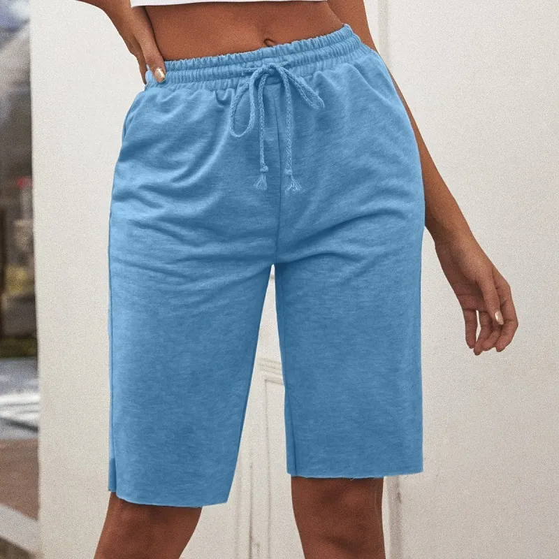 Sommar kvinnors höga midja fritidsports fempunkt byxor elastiska shorts sweatpants kvinnor casual knä längd svett byxor kvinnor 210514