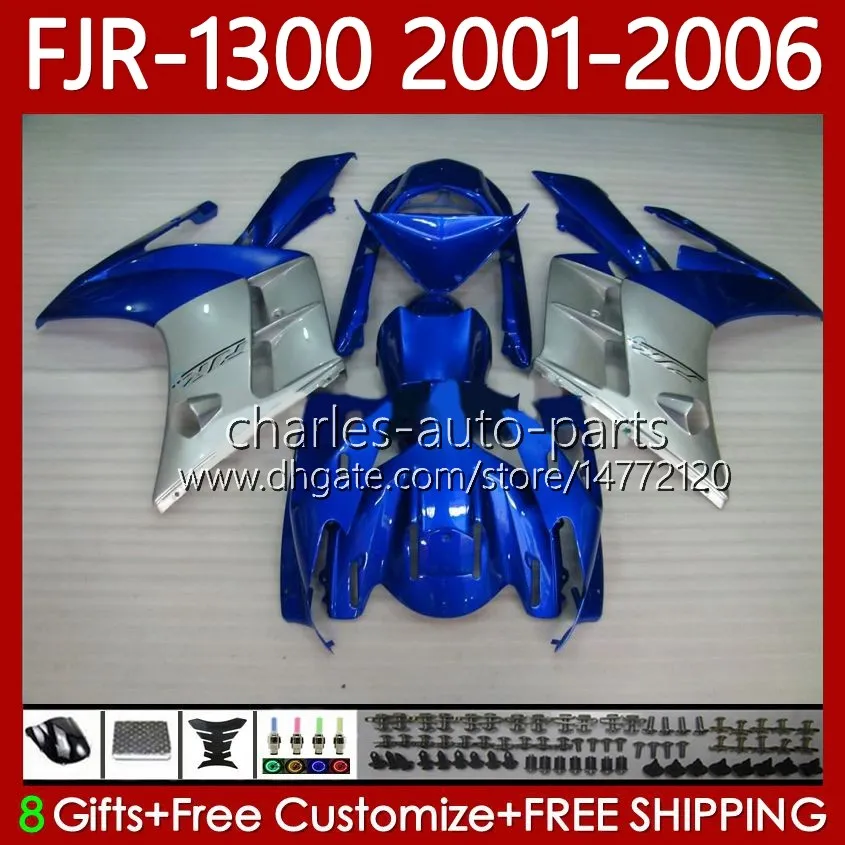OEM-voogdingen voor Yamaha FJR-1300 FJR 1300 A CC FJR1300 01 02 03 04 05 06 Moto Body Blue Silver 106NO.36 FJR-1300A 2001 2002 2003 2004 2005 2006 FJR1300A 01-06 Carrosseriekit