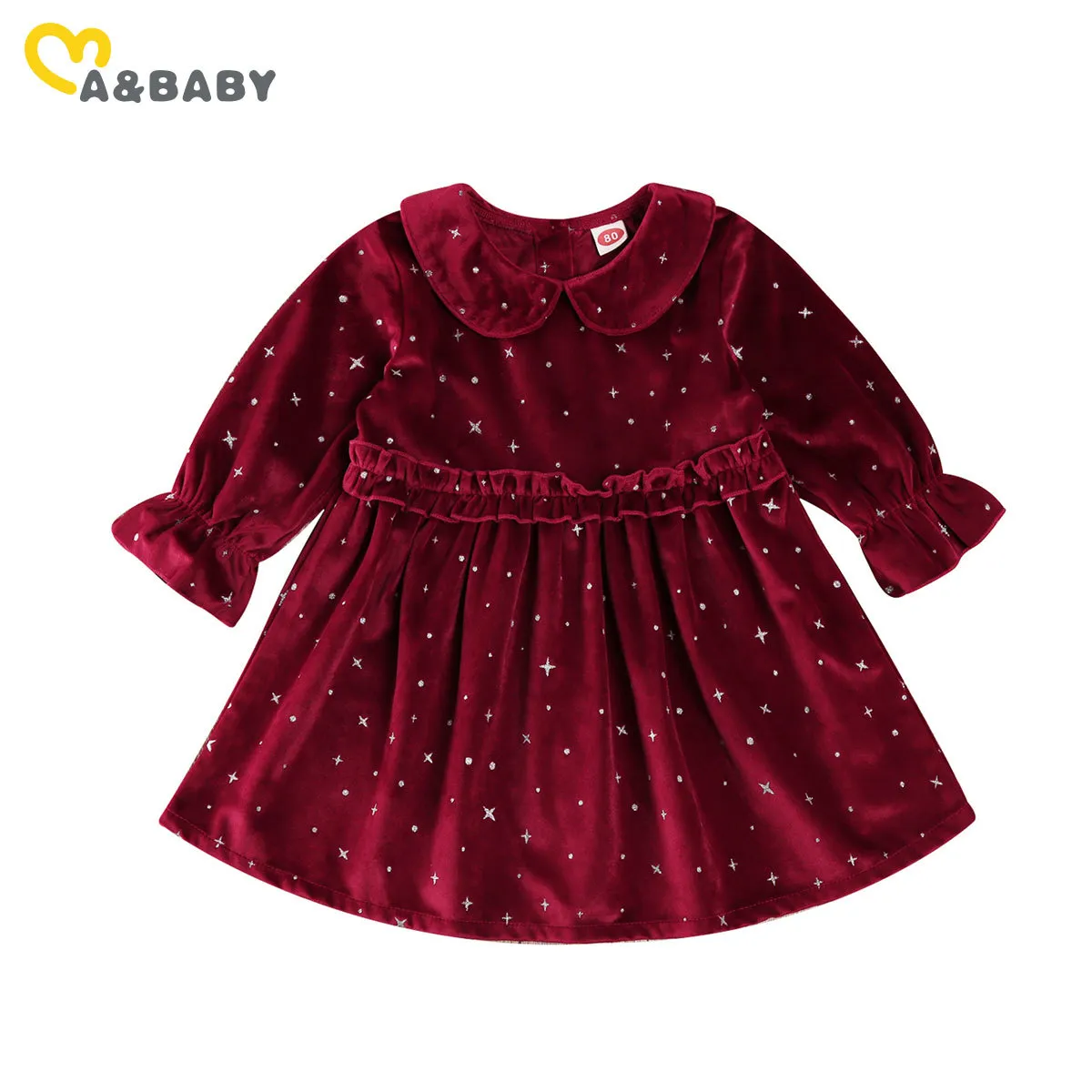 0-24m Boże Narodzenie Baby Girls Red Dress Velvet z długim rękawem Cekiny Tutu Party Dresses for Girl Winter Clothing Costumes 210515