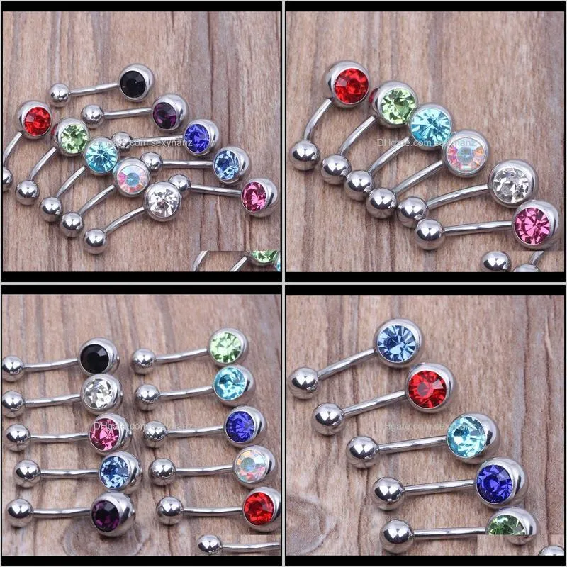 316l surgical steel single crystal rhinestone belly button navel bar ring piercing 50pcs/lot shipping