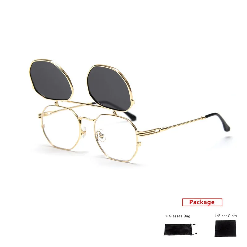mimiyou Polarized Polygon Flips Up Vintage Punk Sunglasses Men Sun Glasses Women Brand UV400 Eyeglasses Shades