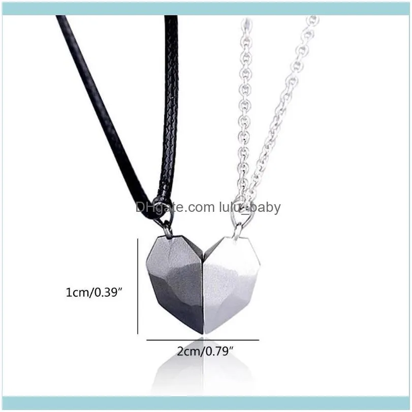 Chains 2Pcs Magnetic Couple Necklace Lovers Heart Pendant Distance Faceted Charm Women Valentine`s Day Gift 2021