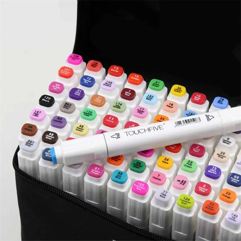 30406080Colors Dual Head Art Markers Pen Oily Alcoholic Sketch Marker Brush Supplies for Animation Manga Draw 211104