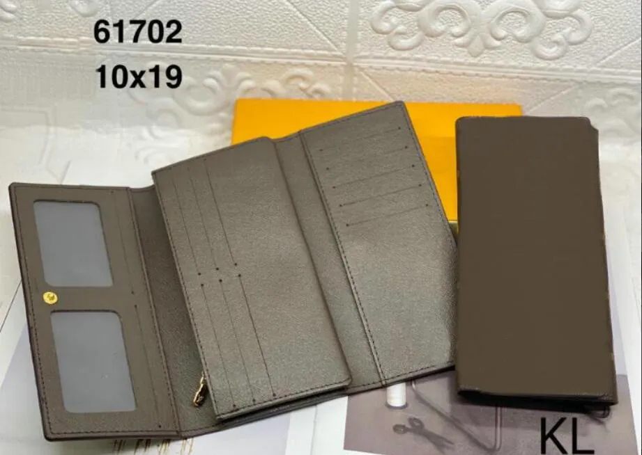Moda EMILIE WALLET designer Portafoglio da donna con bottone lungo Porta carte Portamonete rotondo Portamonete marrone Tela impermeabile di alta qualità M60697