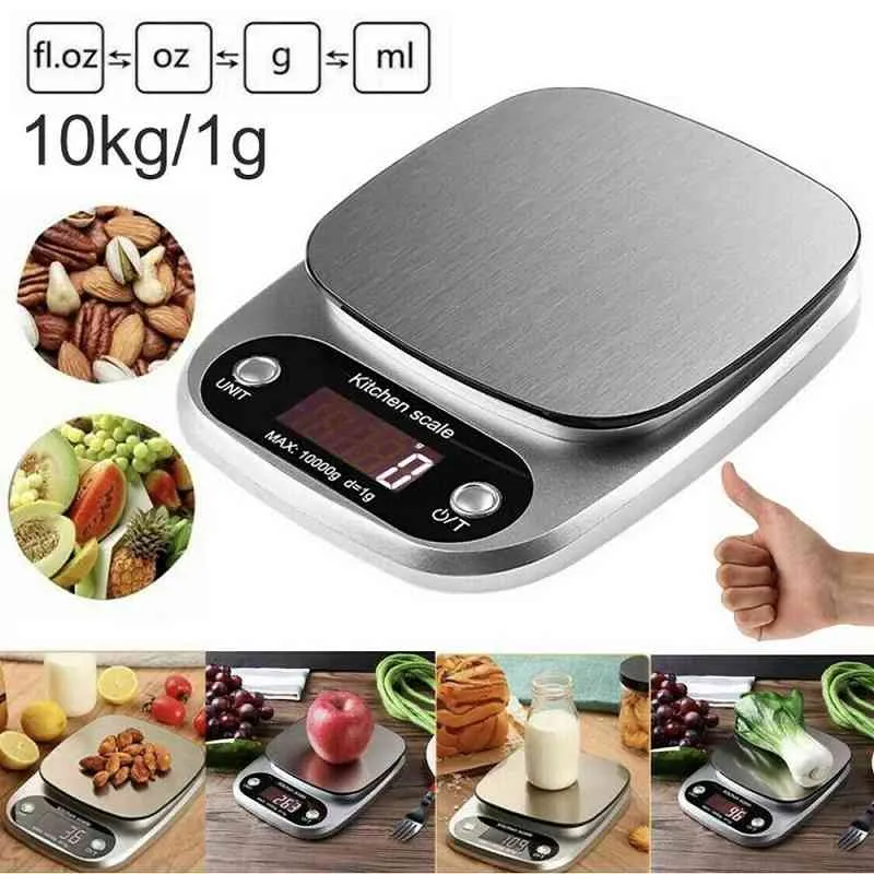 Báscula de cocina de 10/5/3Kg, báscula de acero inoxidable, herramienta de medición de equilibrio de dieta de alimentos, básculas digitales electrónicas LCD portátiles 210401