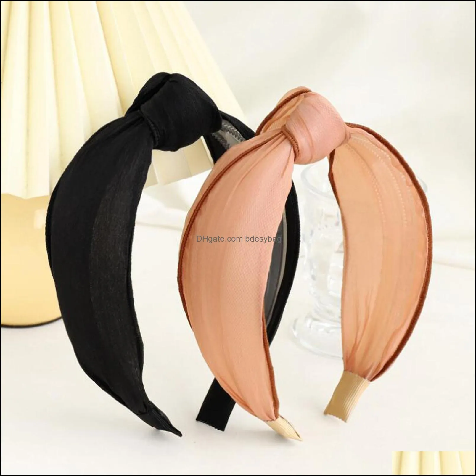 New Fashion Adult Hairband Light  Color Headband Center Knot Turban Summer Solid Color Headwear Hair Accessories