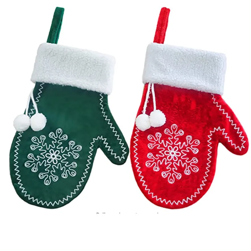 クリスマスストッキング装飾グローブ赤/緑、クリスマスとパーティーの装飾のためのポンポンhh21-824