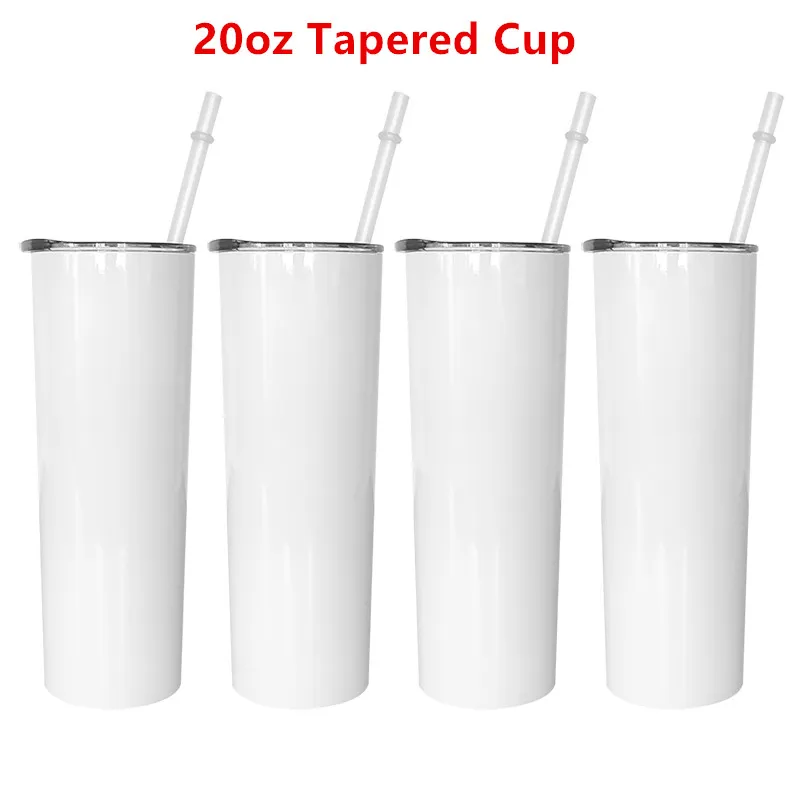 20oz sublimering mugg raka tumlers tomma ämnen vita rostfritt stål vakuumisolerade avsmalnande smala diy 20 oz kopp bil kaffemuggar