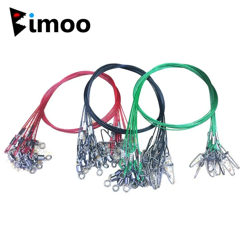 Bimoo 10st tjock tråd 50cmx1mm 150 lb stålfiske ledare spår saltvatten trolling anti bite lock jig krok anslutning krokar