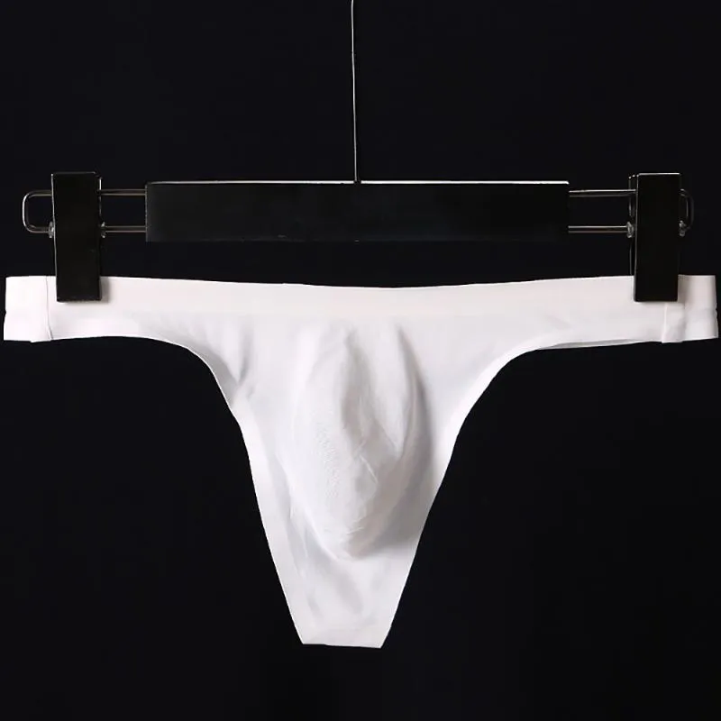 Underbyxor sömlösa thongs mäns sexiga låga stigande stretchiga trosor andningsbara thong t-back underkläder män g-strängar påse bikini2084