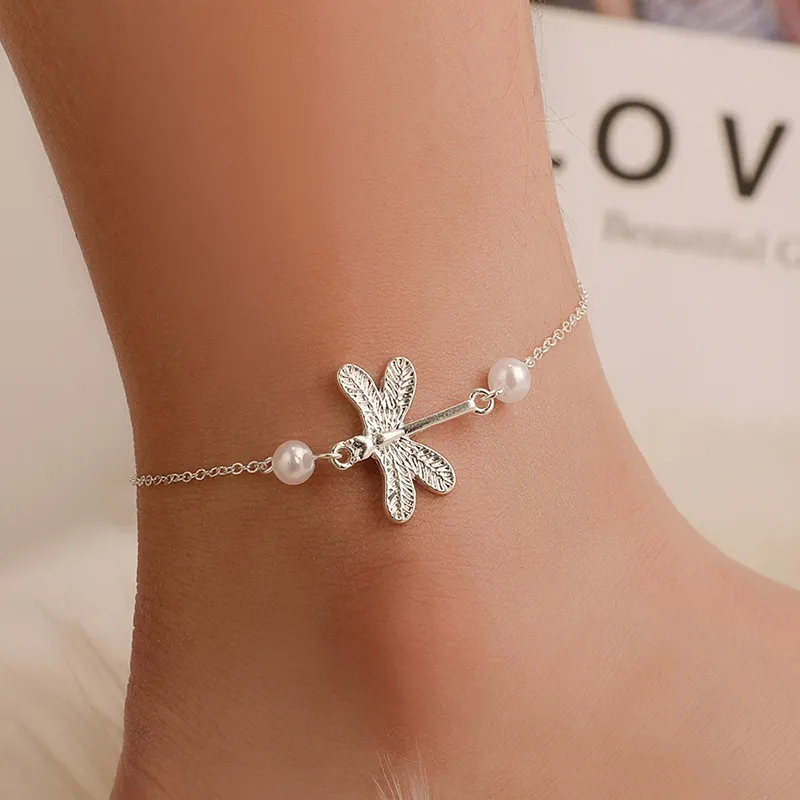 Fashion Silver Plated Dragonfly Ankle Bracelet Minimalist Woman Anklet Anniversary Gift for Girlfriend Hot Exquisite Accessories