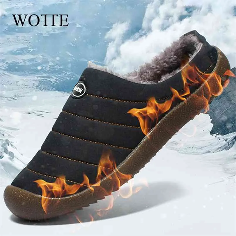 Men's Slippers Indoor Warm Shoes Plush Flock Male For Home Hard-wearing Non-slip Outdoor Walking Mans Footwear 210914