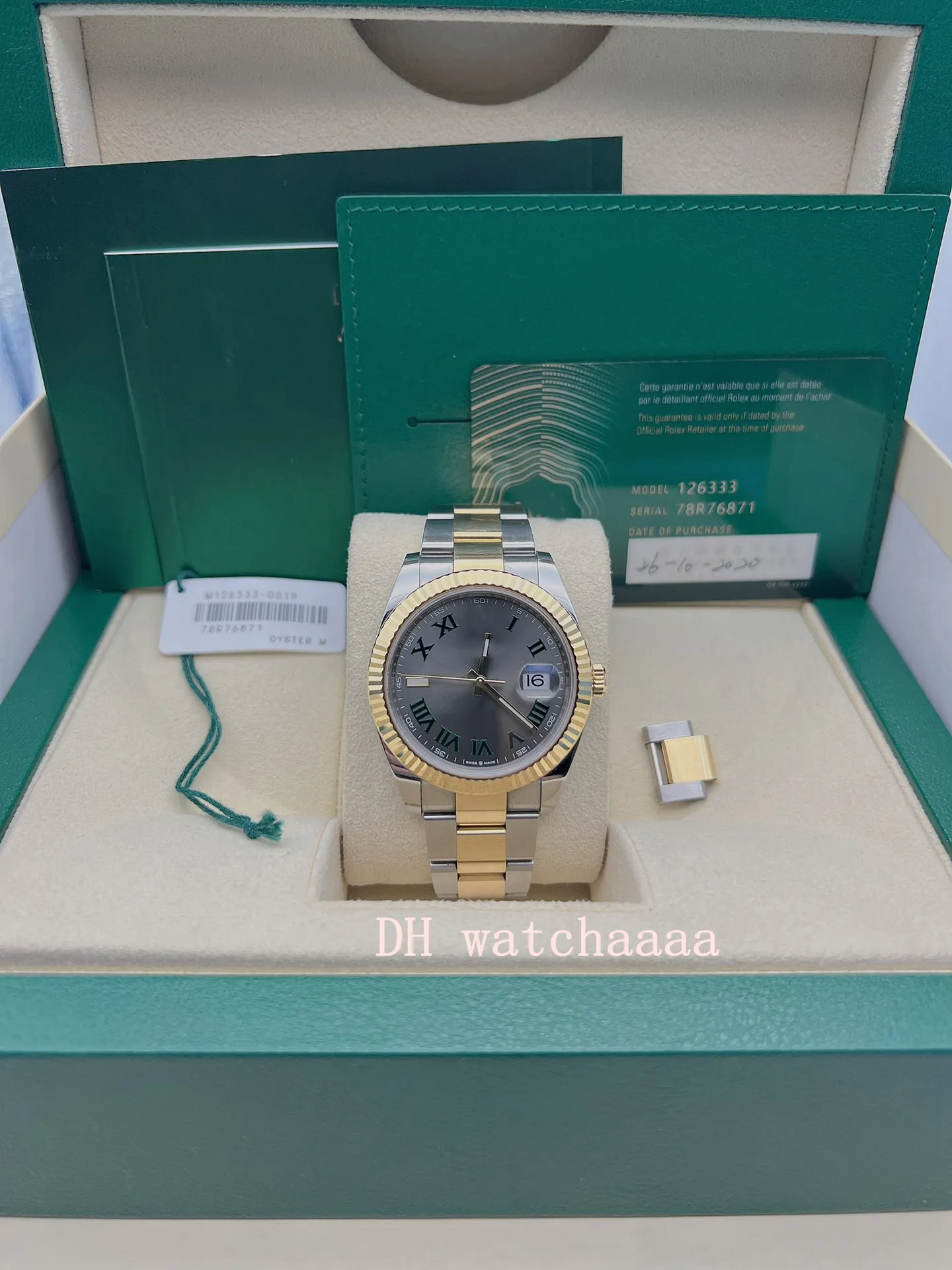 Two-Tone 41mm 18k Slate Roman Wimbledon Watch 126333 Rostfritt stål 18K Pure Gold Men's Watch Box291K