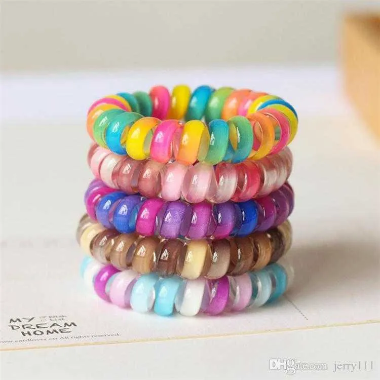 Gradient Telephone Wire hairband Gradient colorful Ponytail Holder Elastic Phone Cord Line hair tie hair accessories kids gift JJ180