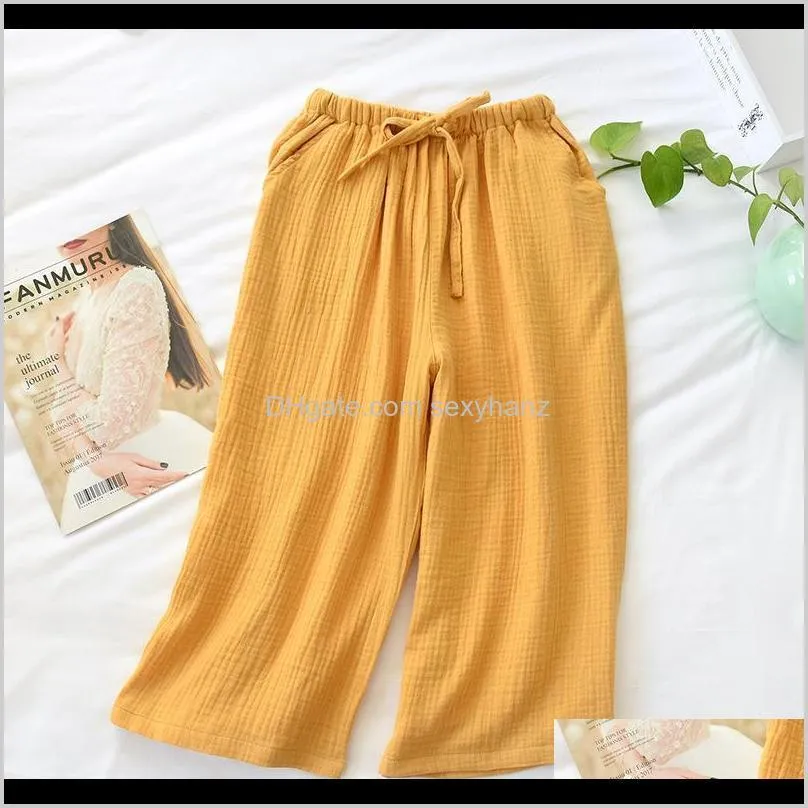 summer women sleep bottoms cotton crepe nightwear loose casual thin sleeping pants elastic waist sleepwear pajama lounge shorts