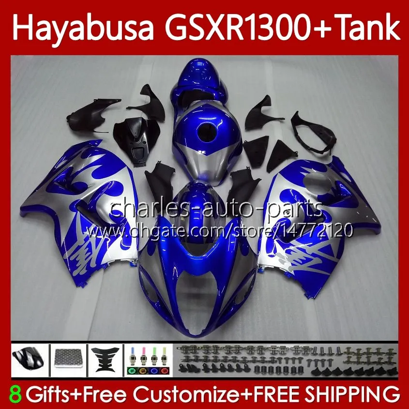 OEM Body + Tank för Suzuki Hayabusa GSXR 1300CC GSXR-1300 1300 CC 1996 2007 74NO.128 GSX-R1300 GSXR1300 96 97 98 99 00 01 GSX R1300 02 03 04 05 06 07 Fairing Kit Blue Silveryy