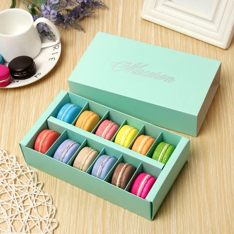 Candy Color Macaron Box 12 Cells Gift Wrap Cake Biscuit Muffin Boxes 20*11*5CM Food Packaging Gifts Paper