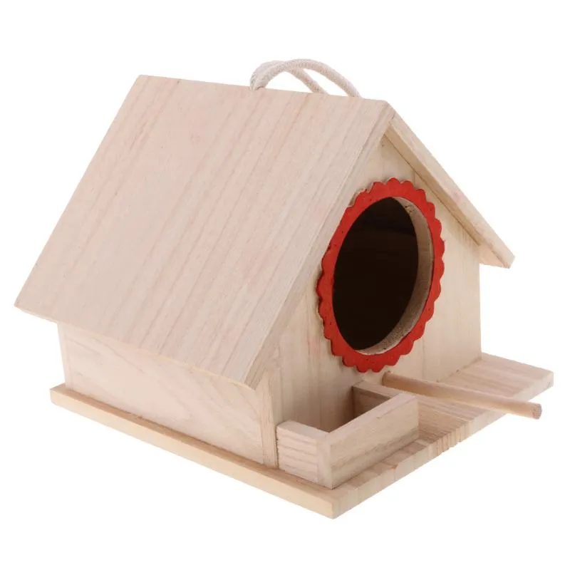Drewniany domowy dom wiszący / gniazdo / karmienia pudełko Handmade dla domu Garden Decor L Wiszące klatki gniazdowe