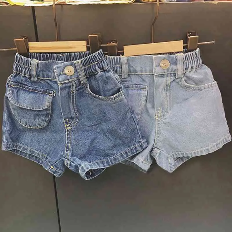 Çocuklar ve Kızlar için Casual Şort Kore Tarzı Çocuk Elastik Bel Pocket Denim Yaz Çocuk Pantolon 210515